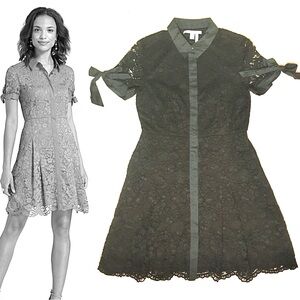 Draper James The Lace Shirt Dress Mini Fit Flare Short Sleeve Shirtdress Black 6